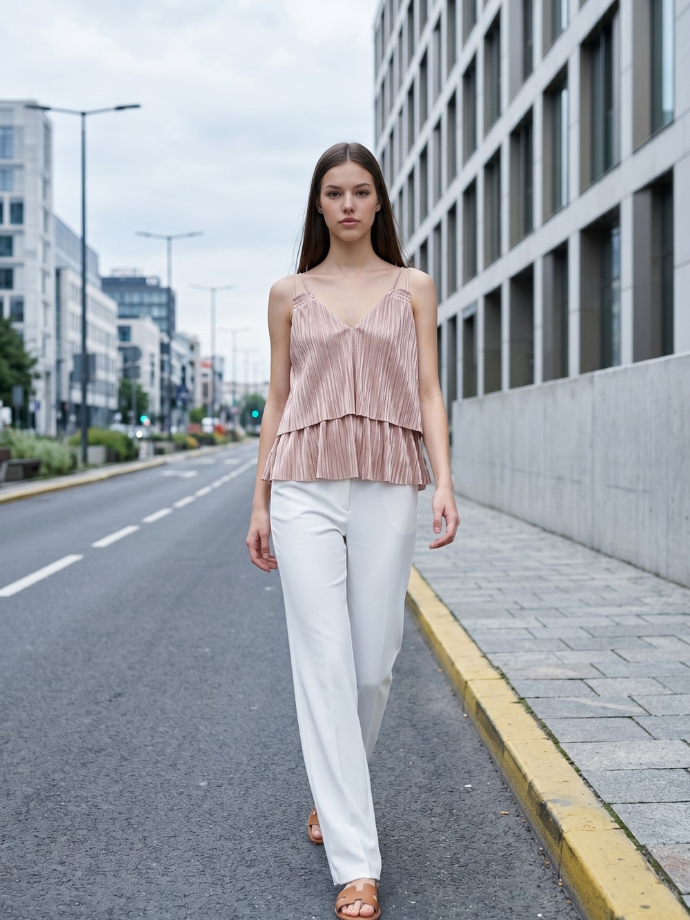 Gianni Bini Blush Pink Pleated Tiered Camisole
